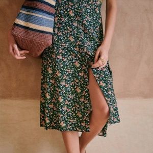 Rare Sezane Ralph Midi Skirt Navy Garden Green Floral - 36